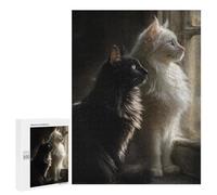 500 PCS Jigsaw Puzzle for Teenagers Black & White Cats Window Jigsaw Puzzles for Adults Analysis And Logic Every Piece Is Unique - Brainteaser Family Games 500 PCS