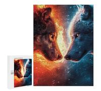 500 PCS Jigsaw Puzzle for Teenagers Fire Vs. Ice Wolves Jigsaw Puzzles for Adults Analysis And Logic Every Piece Is Unique - Brainteaser Family Games 500 PCS