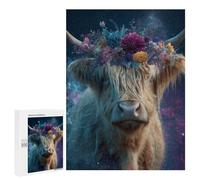 500 PCS Jigsaw Puzzle for Teenagers Floral Horned Cow Art Print Jigsaws for Adults Puzzle Difficult Challenge Fun Activities at Home Great Gift for Gaming 500 PCS