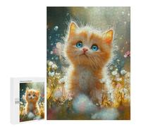 500 PCS Jigsaw Puzzle for Teenagers Fluffy Kitten in Flowers Jigsaw Puzzles for Adults Analysis And Logic Every Piece Is Unique - Brainteaser Family Games 500 PCS