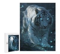 500 PCS Jigsaw Puzzle for Teenagers White Tiger with Glowing Eyes Jigsaw Puzzles for Adults Analysis And Logic Every Piece Is Unique - Brainteaser Family Games 500 PCS