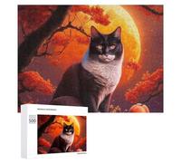 500 PCS Jigsaw Puzzle for Teenagerss Autumn Moonlit Cat Scene Jigsaws for Adults Fun Games Birthday Present Unique Birthday And Xmas Gifts 500 PCS