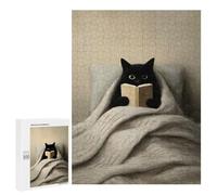 500 PCS Jigsaw Puzzle for Teenagerss Black Cat Reading in Cozy Bed Adult Puzzles Family Game A Work of Art Unique Birthday And Xmas Gifts 500 PCS