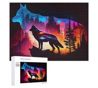 500 PCS Jigsaw Puzzle for Teenagerss Wolf Silhouette with Forest Background Jigsaws for Adults Fun Games Birthday Present Unique Birthday And Xmas Gifts 500 PCS