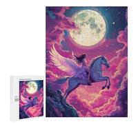 500 PCS Jigsaw Puzzle Pegasus Ride Under Moonlit Sky Jigsaw for Teenagers Hand Speed Race Wishlist with Santa Claus Toys Educational Games 500 PCS