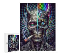 500 PCS Jigsaw Puzzle Psychedelic Devil Skull Artwork Jigsaw for Teenagers Hand Speed Race Wishlist with Santa Claus Toys Educational Games 500 PCS