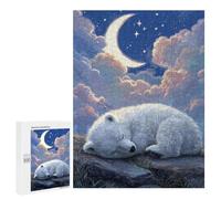 500 PCS Jigsaw Puzzle Sleeping Polar Bear Night Sky Jigsaw for Teenagers Hand Speed Race Wishlist with Santa Claus Toys Educational Games 500 PCS