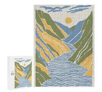 500 PCS Jigsaw Puzzles- Abstract Mountain River Landscape Illustration Jigsaw for Adults Relaxing Games Staycation Kill Time Deal As Gifts for The Whole Family 500 PCS