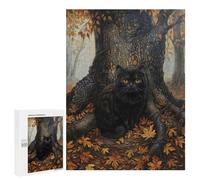 500 PCS Jigsaw Puzzles Autumn Forest Black Cat Art Print Jigsaws for Adults Puzzle For Family Fun Difficult And Challenge Educational Family Game 500 PCS