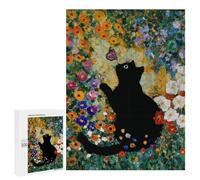 500 PCS Jigsaw Puzzles Black Cat with Butterfly in Garden Jigsaws for Adults Puzzle For Family Fun Difficult And Challenge Educational Family Game 500 PCS
