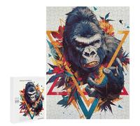 500 PCS Jigsaw Puzzles- Colorful Gorilla Portrait with Geometric Shapes Jigsaw for Adults Relaxing Games Staycation Kill Time Deal As Gifts for The Whole Family 500 PCS