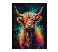 500 PCS Jigsaw Puzzles- Colorful Highland Cow Neon Jigsaws for Adults Brain Teaser Game Precision Cutting Deal As Gifts for The Whole Family 500 PCS