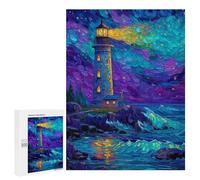 500 PCS Jigsaw Puzzles Colorful Lighthouse Night Scene Puzzles for Teenagers Enhance Memory Difficult And Challenge Brainteaser Family Games 500 PCS