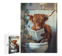 500 PCS Jigsaw Puzzles Cow Reading Newspaper on Toilet-4 Adult Jigsaw Puzzles Enhance Memory Educational Challenge Toys Educational Games 500 PCS