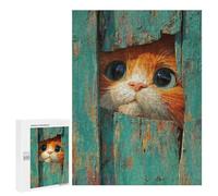 500 PCS Jigsaw Puzzles Curious Cat Peeking Through Door Jigsaw Puzzles for Teenagers Stress Reliever Train Your Brain And Hands Learning Educational Toys 500 PCS
