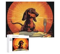 500 PCS Jigsaw Puzzles Dachshund Looking at Plate Wooden Puzzle Personalized Picture Puzzle Family Decoration Puzzles for Adults Challenging Puzzle Family Wedding Graduation Present
