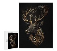 500 PCS Jigsaw Puzzles- Deer Black Gold Jigsaw for Adults Relaxing Games Staycation Kill Time Deal As Gifts for The Whole Family 500 PCS