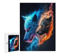 500 PCS Jigsaw Puzzles Flame And Ice Wolf Art Print Adult Jigsaw Puzzles Enhance Memory Educational Challenge Toys Educational Games 500 PCS
