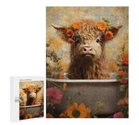 500 PCS Jigsaw Puzzles Floral Cow Bath Scene Jigsaw Puzzles for Teenagers Stress Reliever Train Your Brain And Hands Learning Educational Toys 500 PCS