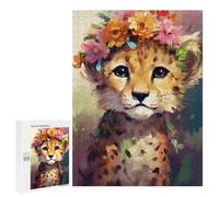 500 PCS Jigsaw Puzzles Floral Crowned Leopard Cub Adult Jigsaw Puzzles Enhance Memory Educational Challenge Toys Educational Games 500 PCS