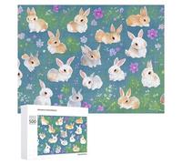 500 PCS Jigsaw Puzzles for Adults Adorable Bunny Illustration Jigsaw for Adults Family Games Presents for Women Parent-child Interaction 500 PCS