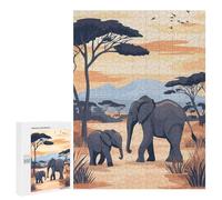 500 PCS Jigsaw Puzzles for Adults African Elephant Family Puzzle for Adults Anti-Stress Toys A Work of Art Difficult And Challenge 500 PCS