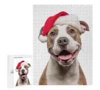 500 PCS Jigsaw Puzzles for Adults American Staffordshire Terrier Dog with Santa Hat Portrait Jigsaws for Adults DIY Toys Analysis And Logic Unique Gifts for Birthday And Christmas 500 PCS