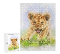 500 PCS Jigsaw Puzzles for Adults Angry Lion Baby Watercolor Puzzles for Adults Fun Games Precision Cutting Birthday And Unique Gifts 500 PCS