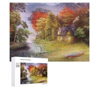 500 PCS Jigsaw Puzzles for Adults Autumn Serenity Cabin by The Stream Puzzle Puzzles for Adults DIY Toys Home Decoration Difficult And Challenge 500 PCS