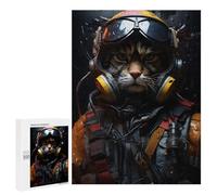 500 PCS Jigsaw Puzzles for Adults Aviator Cat in Uniform Jigsaw for Adults Brain Teaser Game Birthday Present Difficult And Challenge 500 PCS