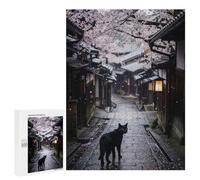 500 PCS Jigsaw Puzzles for Adults Black Cat in Japanese Cherry Blossom Alley Jigsaw Puzzle Hands-on Game But Fun And Humorous Birthday And Unique Gifts 500 PCS