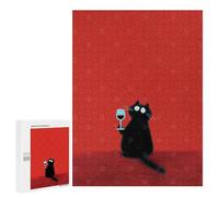500 PCS Jigsaw Puzzles for Adults Black Cat with Wine Glass Minimalist Retro Adult Jigsaw Anti-Stress Toys Perfect Decoration Difficult And Challenge 500 PCS