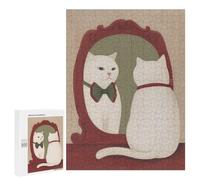 500 PCS Jigsaw Puzzles for Adults Cat Looking in Mirror with Bowtie Puzzles for Adults Fun Games Precision Cutting Birthday And Unique Gifts 500 PCS