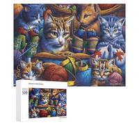 500 PCS Jigsaw Puzzles for Adults Cats in Cozy Knitting Corner Teenagers Puzzles Hands-on Game Improve Memory Parent-child Interaction 500 PCS