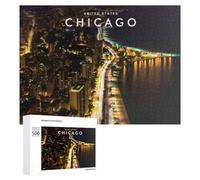 500 PCS Jigsaw Puzzles for Adults Chicago Nights City Lights Reflecting on Water Teenagers Puzzles Hands-on Game Improve Memory Parent-child Interaction 500 PCS