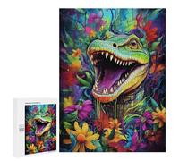 500 PCS Jigsaw Puzzles for Adults Colorful Dinosaur in Flowers Teenagers Puzzles Hands-on Game Improve Memory Parent-child Interaction 500 PCS