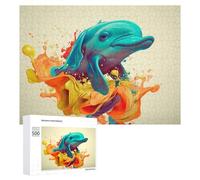 500 PCS Jigsaw Puzzles for Adults Colorful Dolphin Splash Art Jigsaw for Adults Relax Games For Family Fun for Is Ideal As A Gift 500 PCS