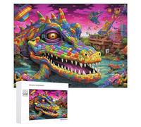 500 PCS Jigsaw Puzzles for Adults Colorful Mosaic Crocodile in Fantasy Land Puzzles for Adults DIY Toys Home Decoration Difficult And Challenge 500 PCS