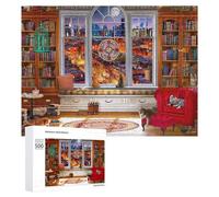 500 PCS Jigsaw Puzzles for Adults Cozy Library with Cats And Dogs Puzzles for Adults DIY Toys Home Decoration Difficult And Challenge 500 PCS