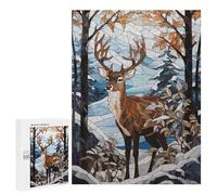 500 PCS Jigsaw Puzzles for Adults Deer Snowy Stained Glass Jigsaws for Adults DIY Toys Analysis And Logic Unique Gifts for Birthday And Christmas 500 PCS