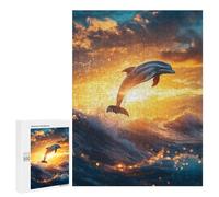 500 PCS Jigsaw Puzzles for Adults Dolphin Sunset Leap Jigsaw for Adults Relax Games Hand Speed Race for Is Ideal As A Gift 500 PCS