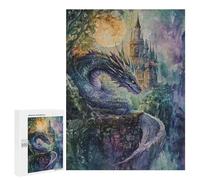 500 PCS Jigsaw Puzzles for Adults Dragon And Castle Watercolor Jigsaw for Adults Brain Teaser Game Birthday Present Difficult And Challenge 500 PCS