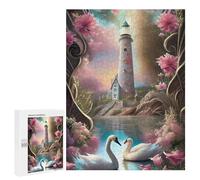 500 PCS Jigsaw Puzzles for Adults Enchanted Lighthouse with Swans Jigsaw for Adults Family Games Presents for Women Parent-child Interaction 500 PCS