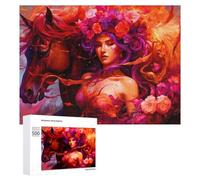 500 PCS Jigsaw Puzzles for Adults Fantasy Horse And Flowered Woman Artwork Teenagers Puzzles Hands-on Game Improve Memory Parent-child Interaction 500 PCS