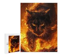 500 PCS Jigsaw Puzzles for Adults Fire Black Cat Jigsaws for Adults DIY Toys Analysis And Logic Unique Gifts for Birthday And Christmas 500 PCS