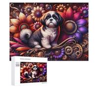 500 PCS Jigsaw Puzzles for Adults Floral Whimsy with Cute Puppy Jigsaw for Adults Family Games Presents for Women Parent-child Interaction 500 PCS
