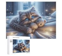 500 PCS Jigsaw Puzzles for Adults Fluffy Kitten Hug Jigsaw for Adults Family Games Presents for Women Parent-child Interaction 500 PCS