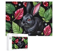 500 PCS Jigsaw Puzzles for Adults Glamorous Black Bunny with Jewels Jigsaw for Adults Family Games Presents for Women Parent-child Interaction 500 PCS