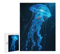 500 PCS Jigsaw Puzzles for Adults Glowing Blue Jellyfish in Dark Water Puzzle for Adults Anti-Stress Toys A Work of Art Difficult And Challenge 500 PCS