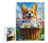 500 PCS Jigsaw Puzzles for Adults Happy Corgi in Flower Basket Jigsaw Puzzle Hands-on Game But Fun And Humorous Birthday And Unique Gifts 500 PCS